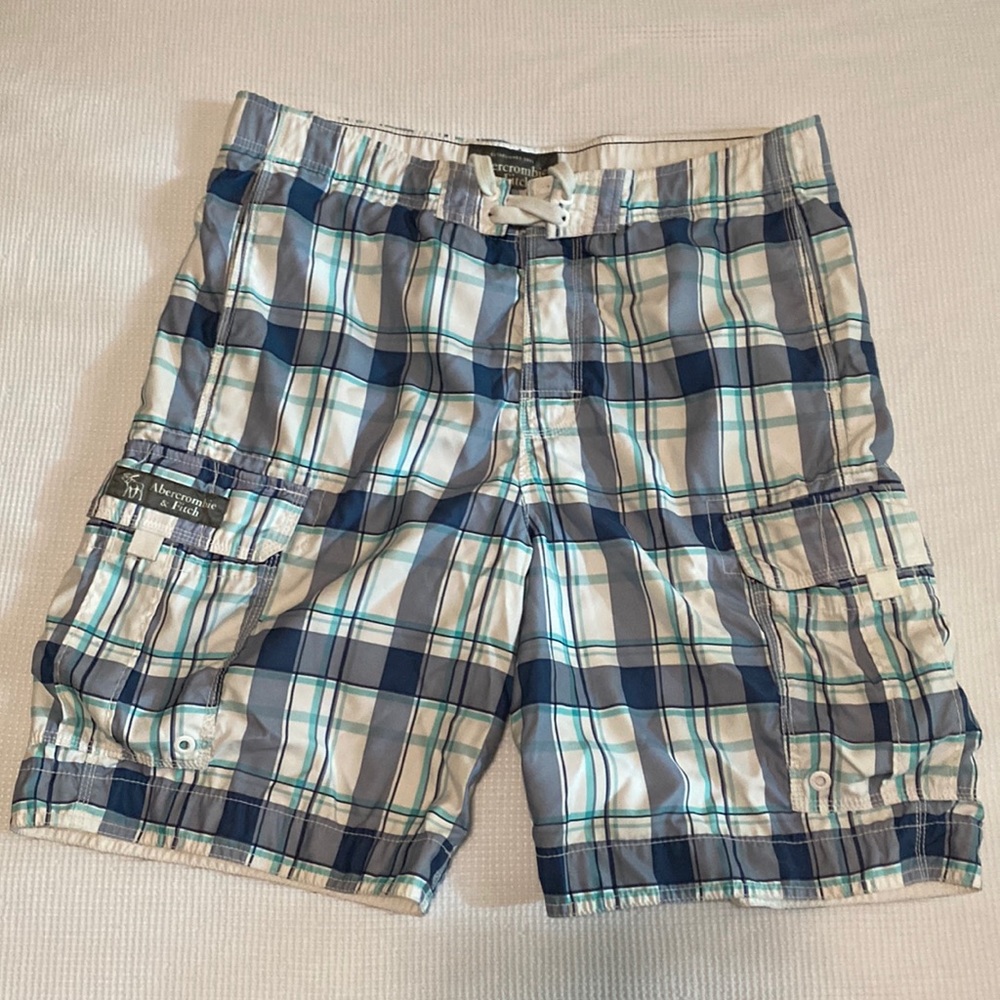 Abercrombie & Fitch blue and white plaid swimming shorts
